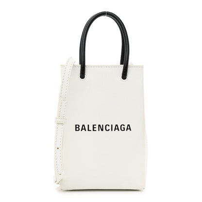 Balenciaga Squared Calfskin Logo Shopping Phone Holder Bag White 1 of 13
