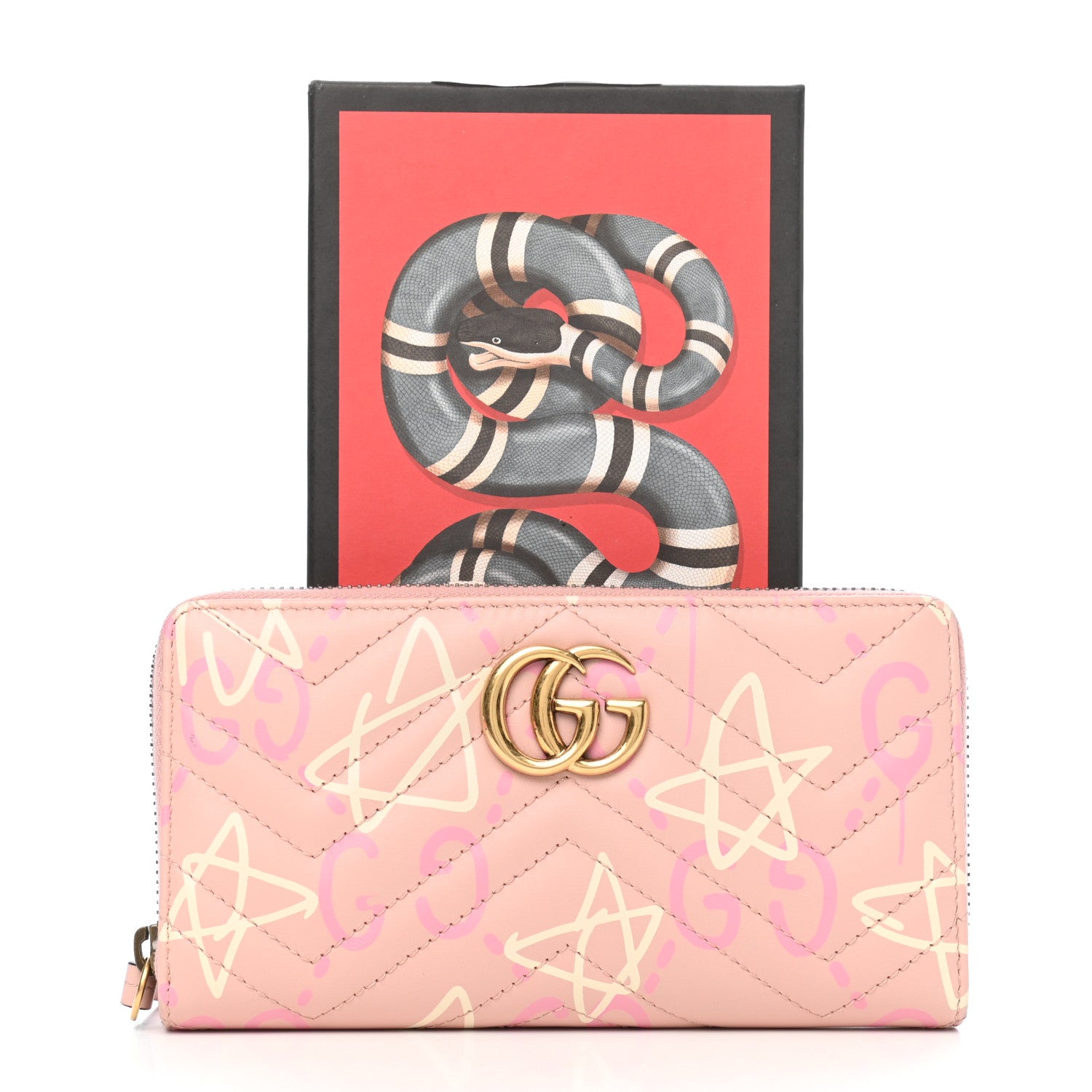 Gucci Calfskin Matelasse GucciGhost GG Marmont Zip Around Wallet