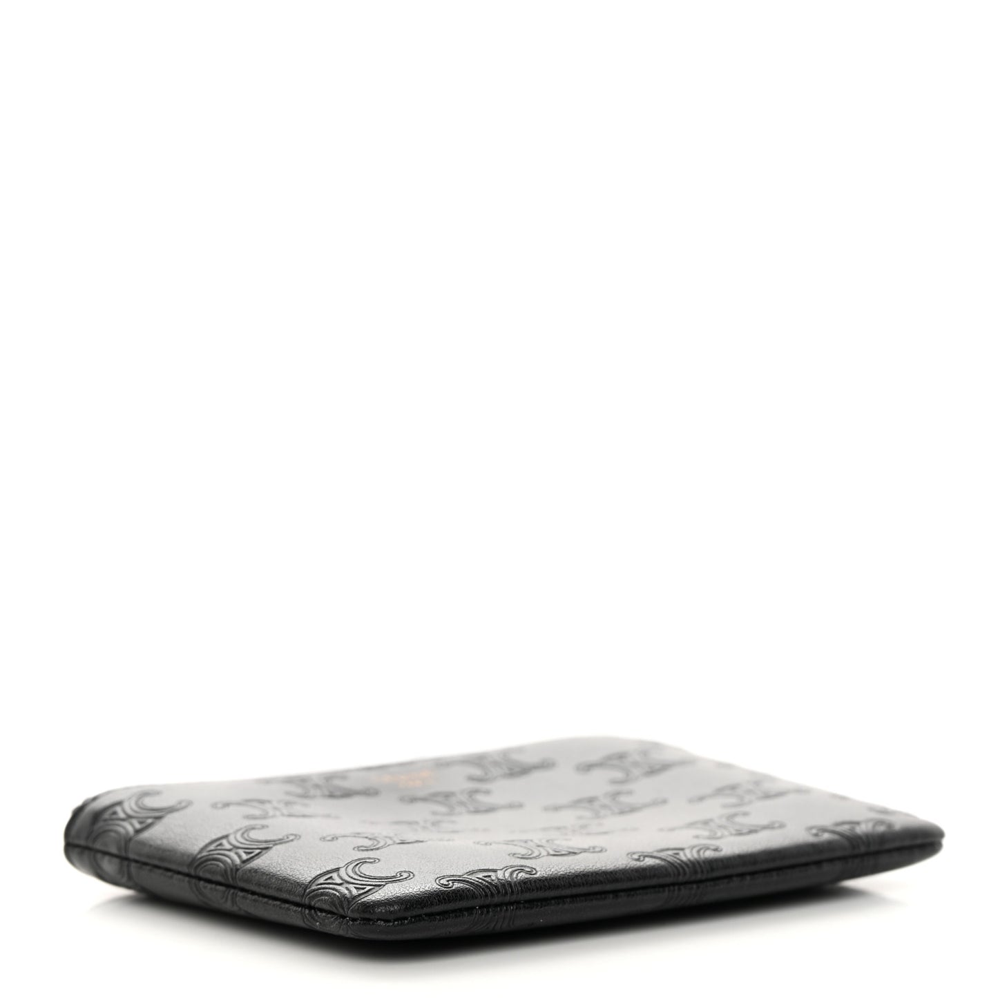 Smooth Calfskin Triomphe Embossed Coin and Card Pouch Black