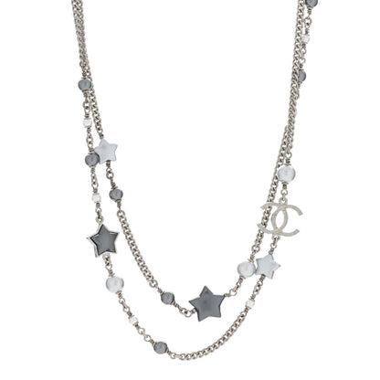 Chanel Resin Pearl Star CC Necklace Grey Silver 1 of 4