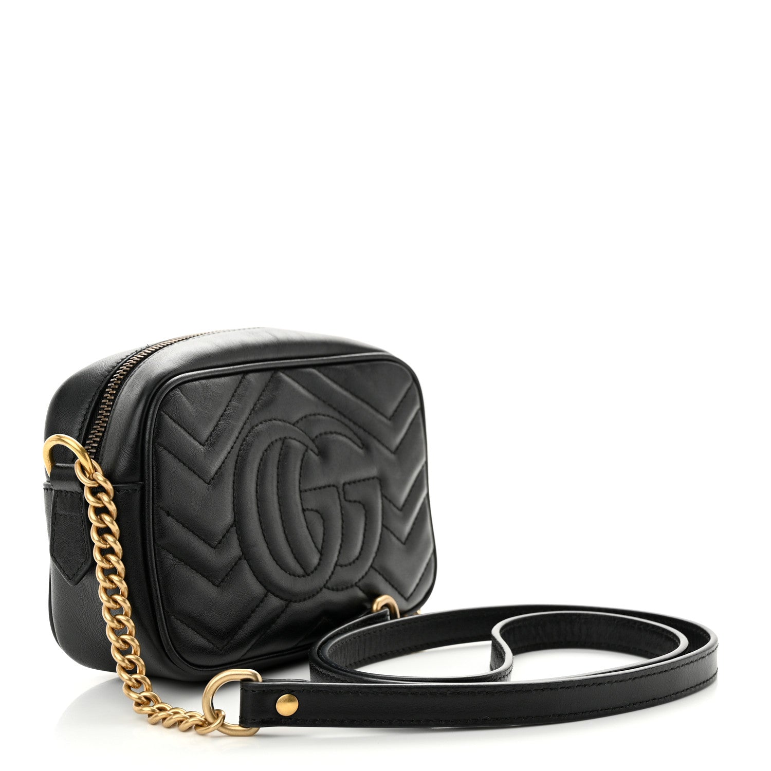 Gucci Calfskin Matelasse Mini GG Marmont Chain Shoulder Bag Black 3 of 12