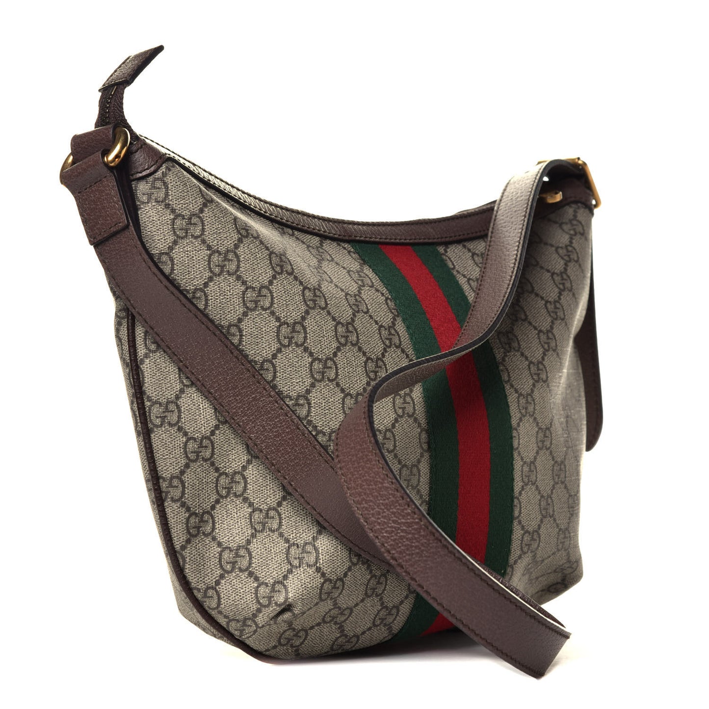 GG Supreme Monogram Web Small Ophidia Half Moon Hobo Brown