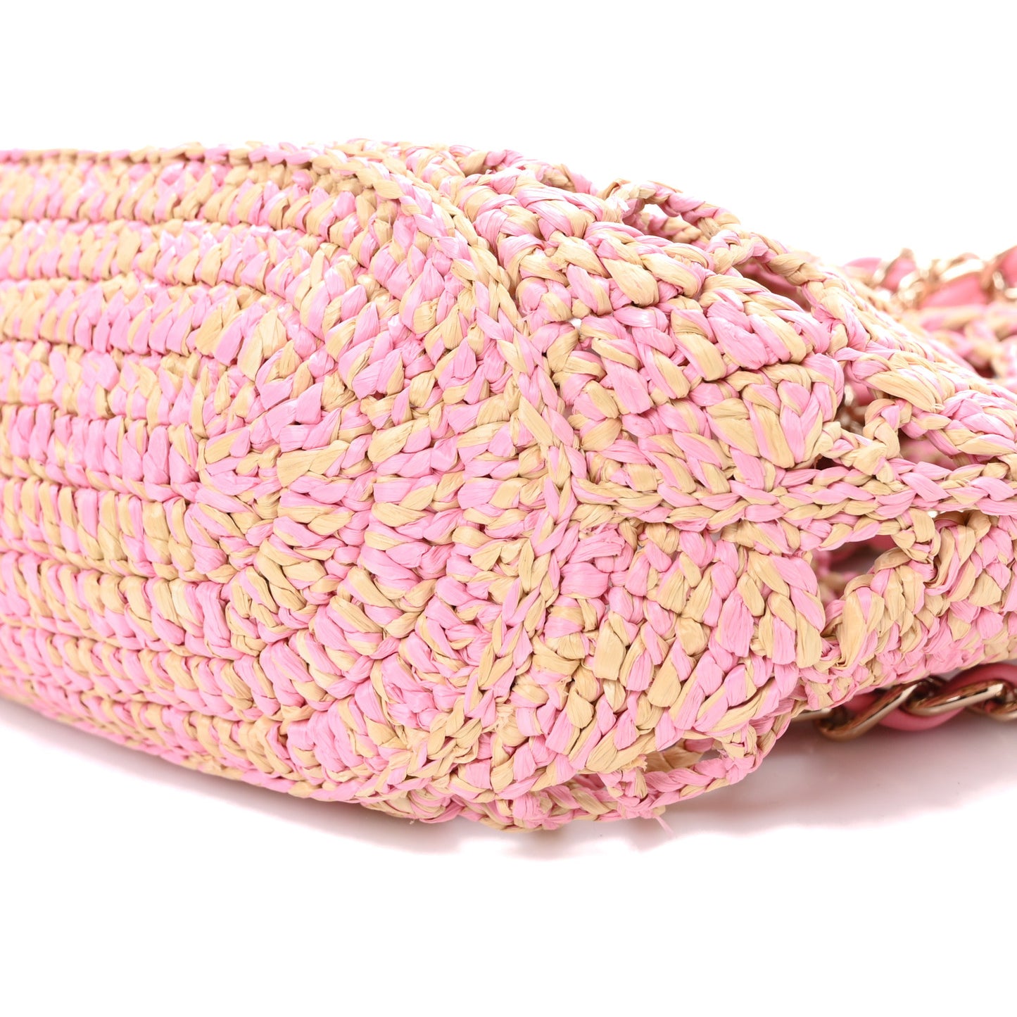 Raffia Effect Braided Small Shopping Bag Beige Pink