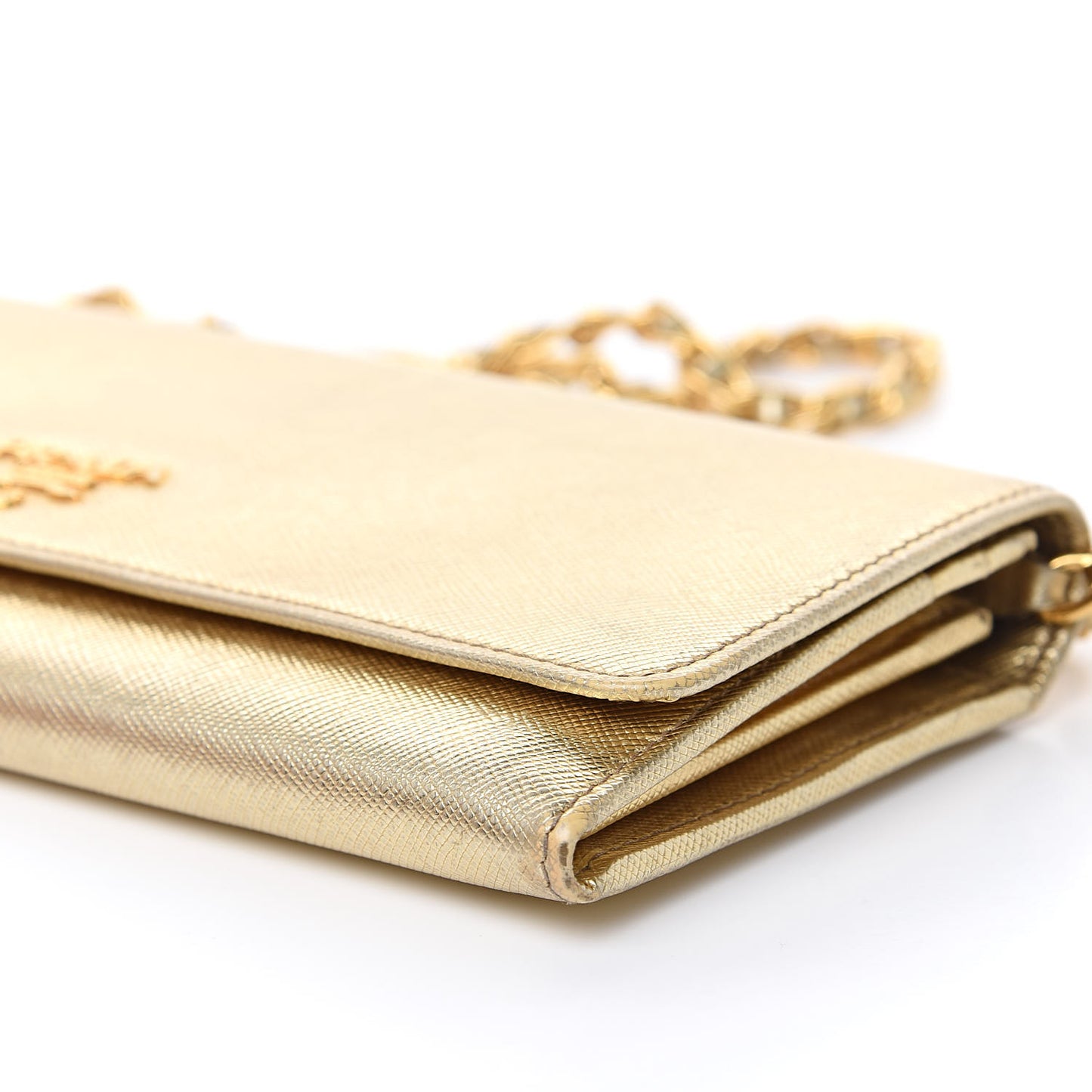 Saffiano Metal Oro Chain Wallet Gold