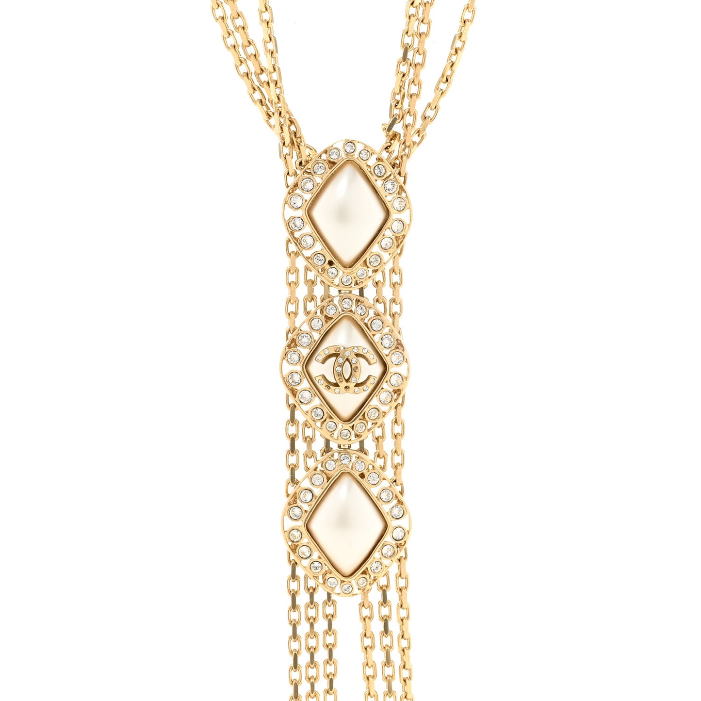 Chain Pearl Crystal CC Body Chain Necklace Gold