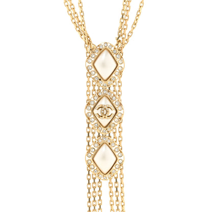 Chanel Chain Pearl Crystal CC Body Chain Necklace Gold 4 of 5