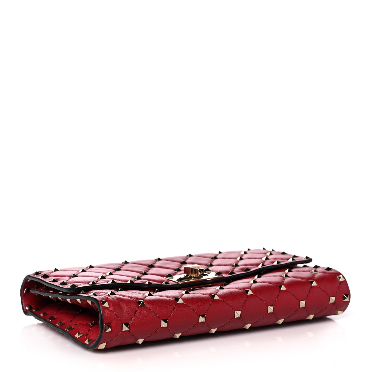 Valentino Garavani Nappa Rockstud Spike Wallet on Chain Rubino 4 of 12