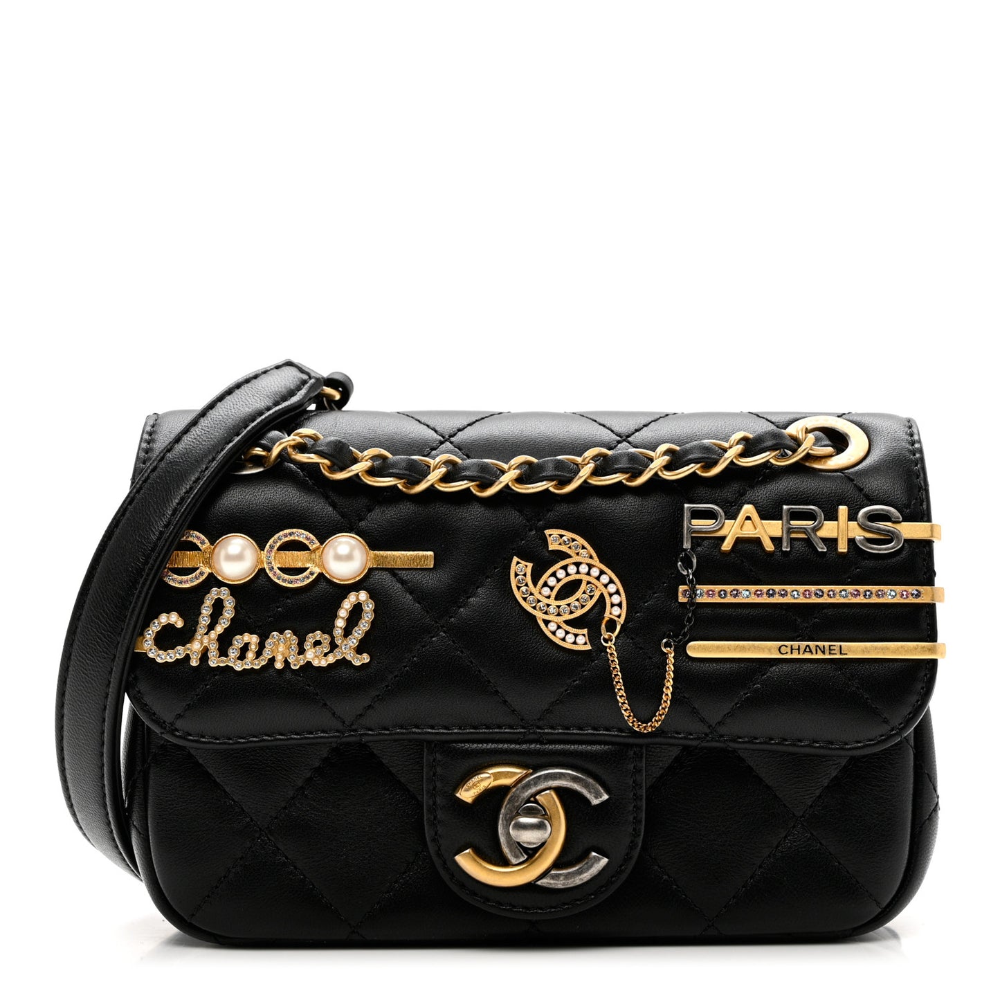 Lambskin Quilted Mini Coco Clips Single Flap Black