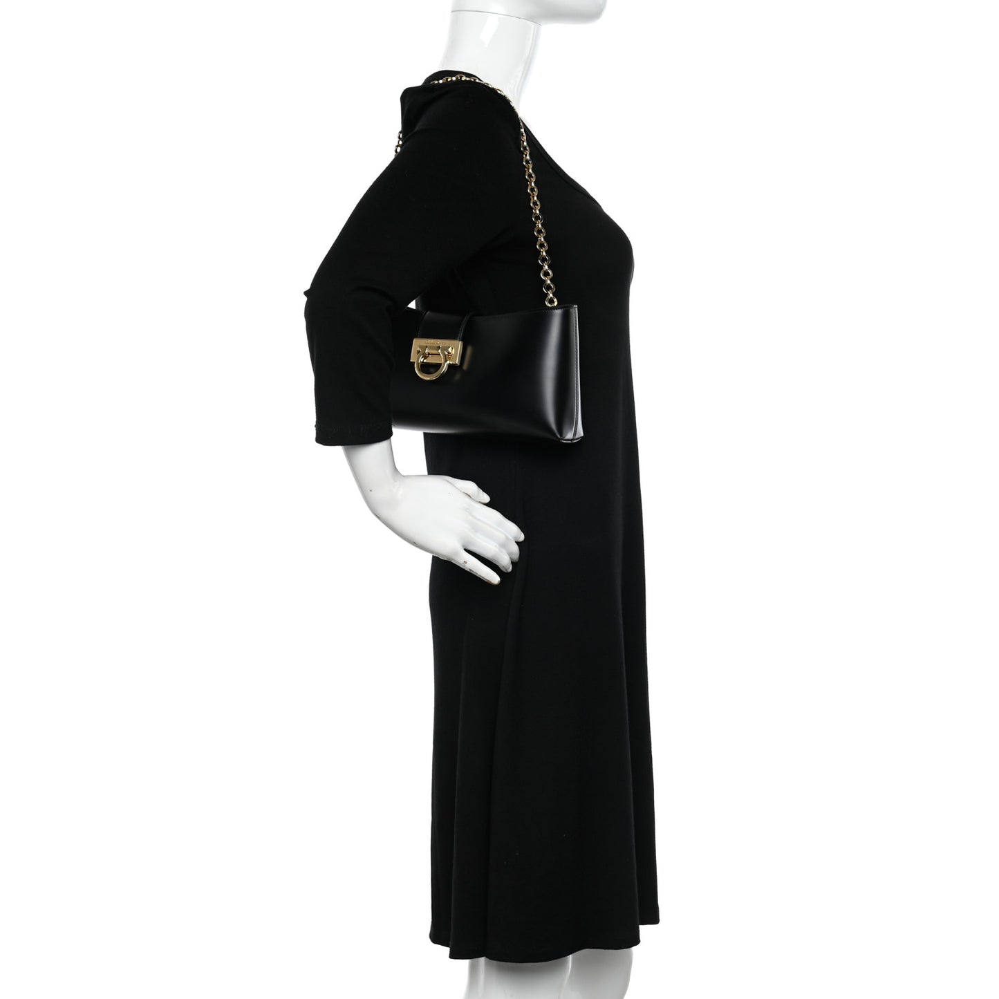 Calfskin Trifolio Shoulder Bag Black