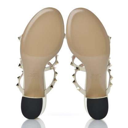 Valentino Garavani Calfskin Nappa Rockstud 60mm Caged Slide Sandals 37 Light Ivory 5 of 9