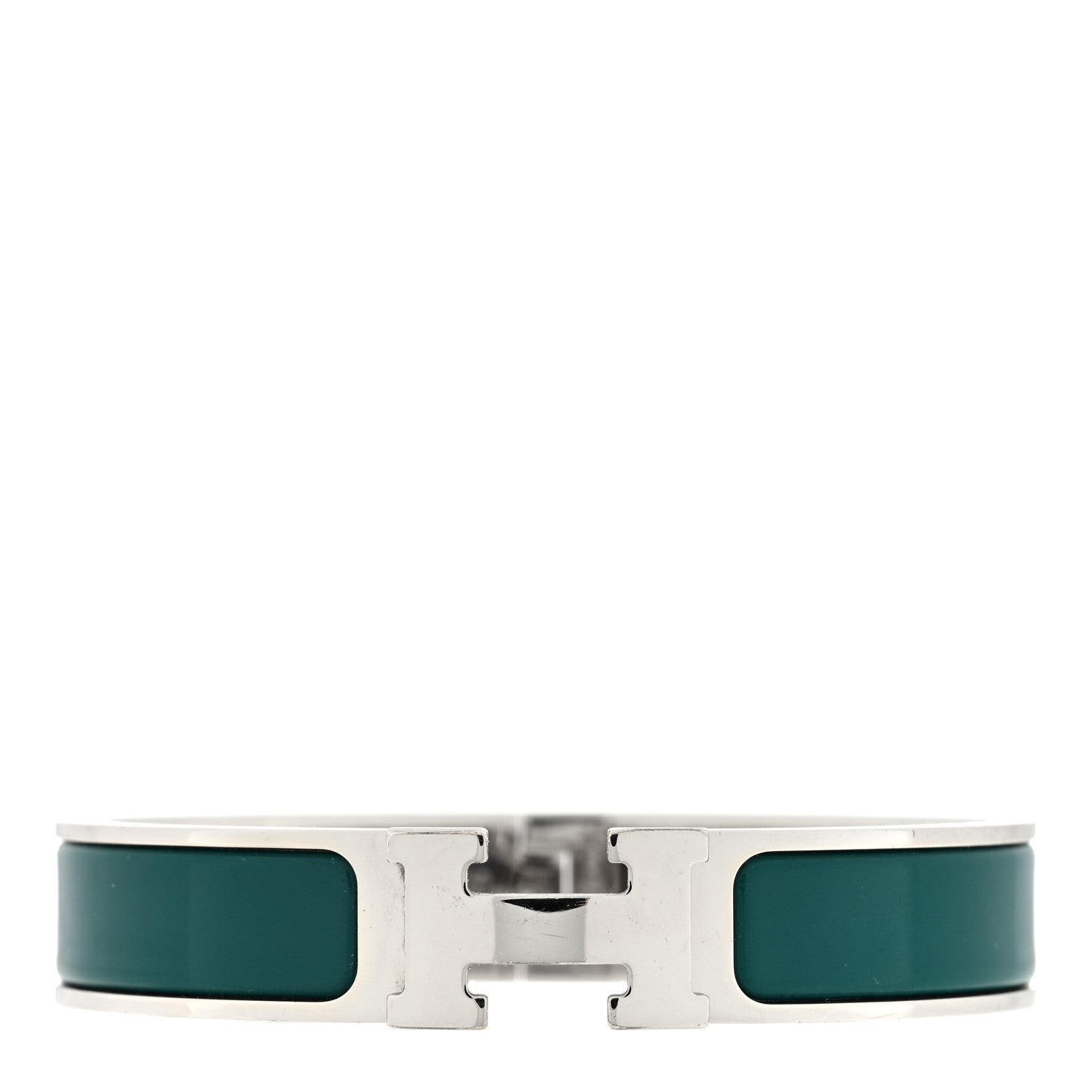 Hermes Narrow Enamel Clic Clac H Bracelet PM Vert Bleuete 1 of 5