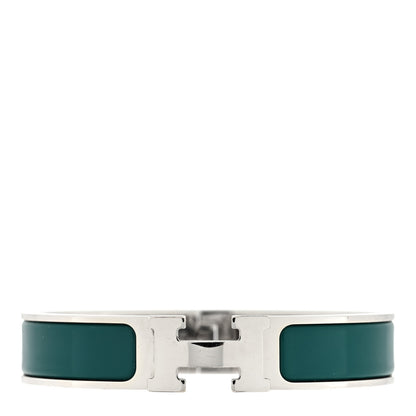 Hermes Narrow Enamel Clic Clac H Bracelet PM Vert Bleuete 1 of 5