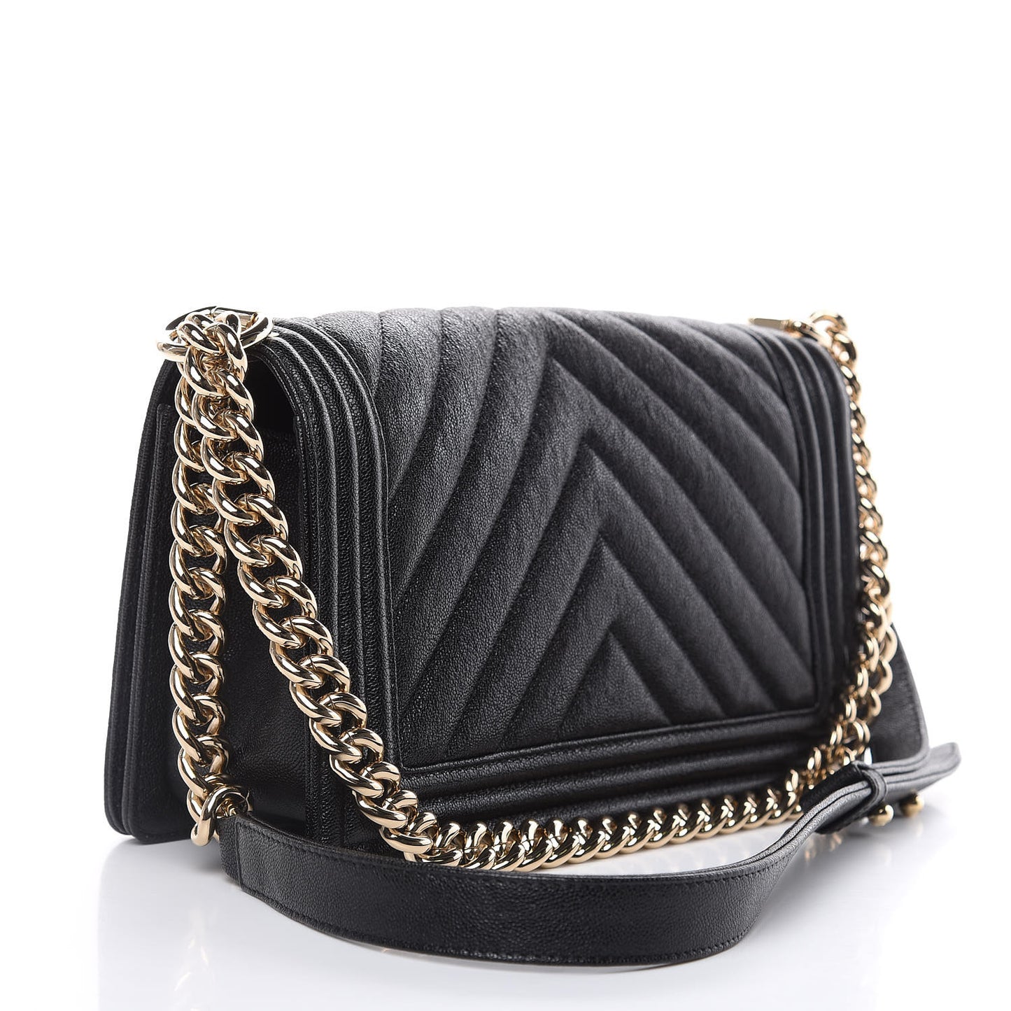 Caviar Chevron Quilted Medium Boy Flap Black