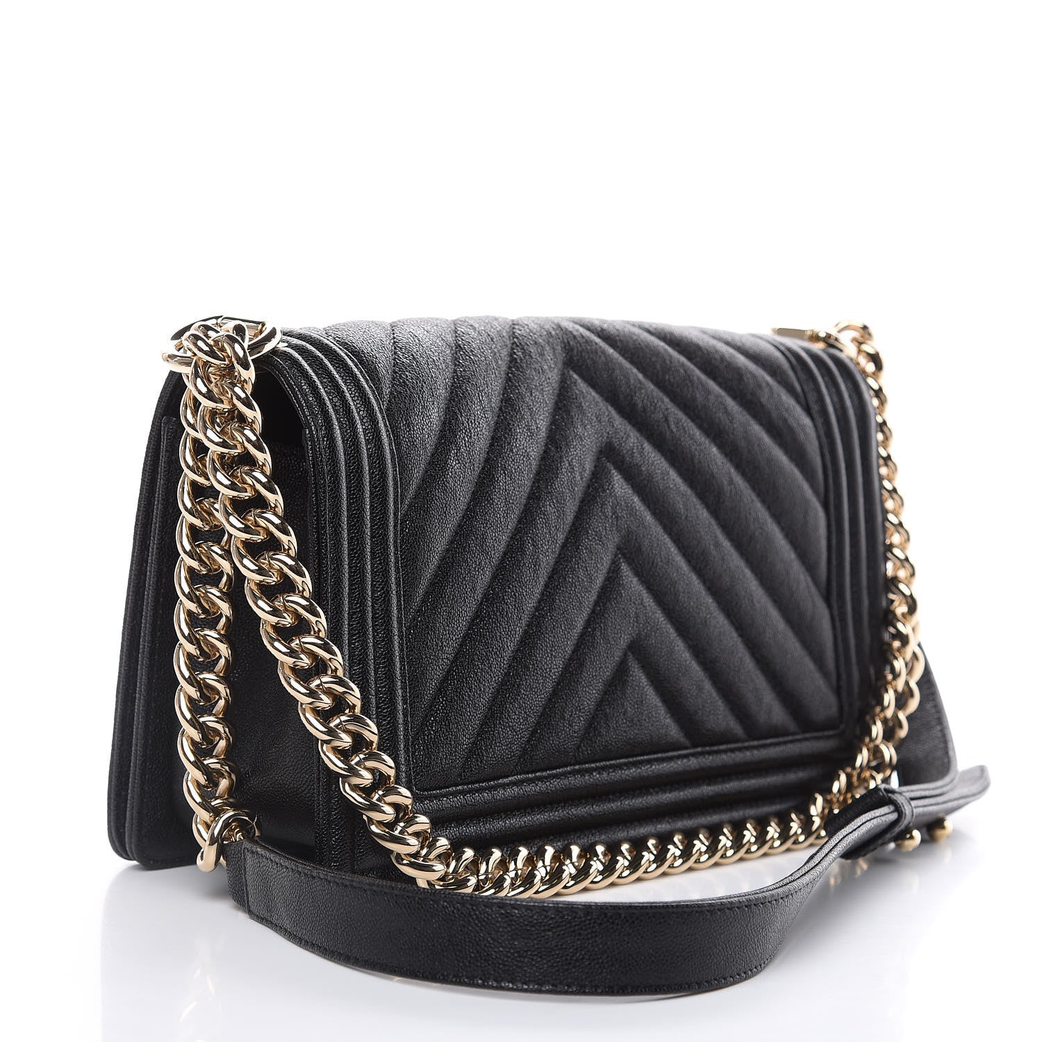 Chanel Caviar Chevron Quilted Medium Boy Flap Black 3 of 12
