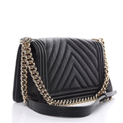 Chanel Caviar Chevron Quilted Medium Boy Flap Black 3 of 12