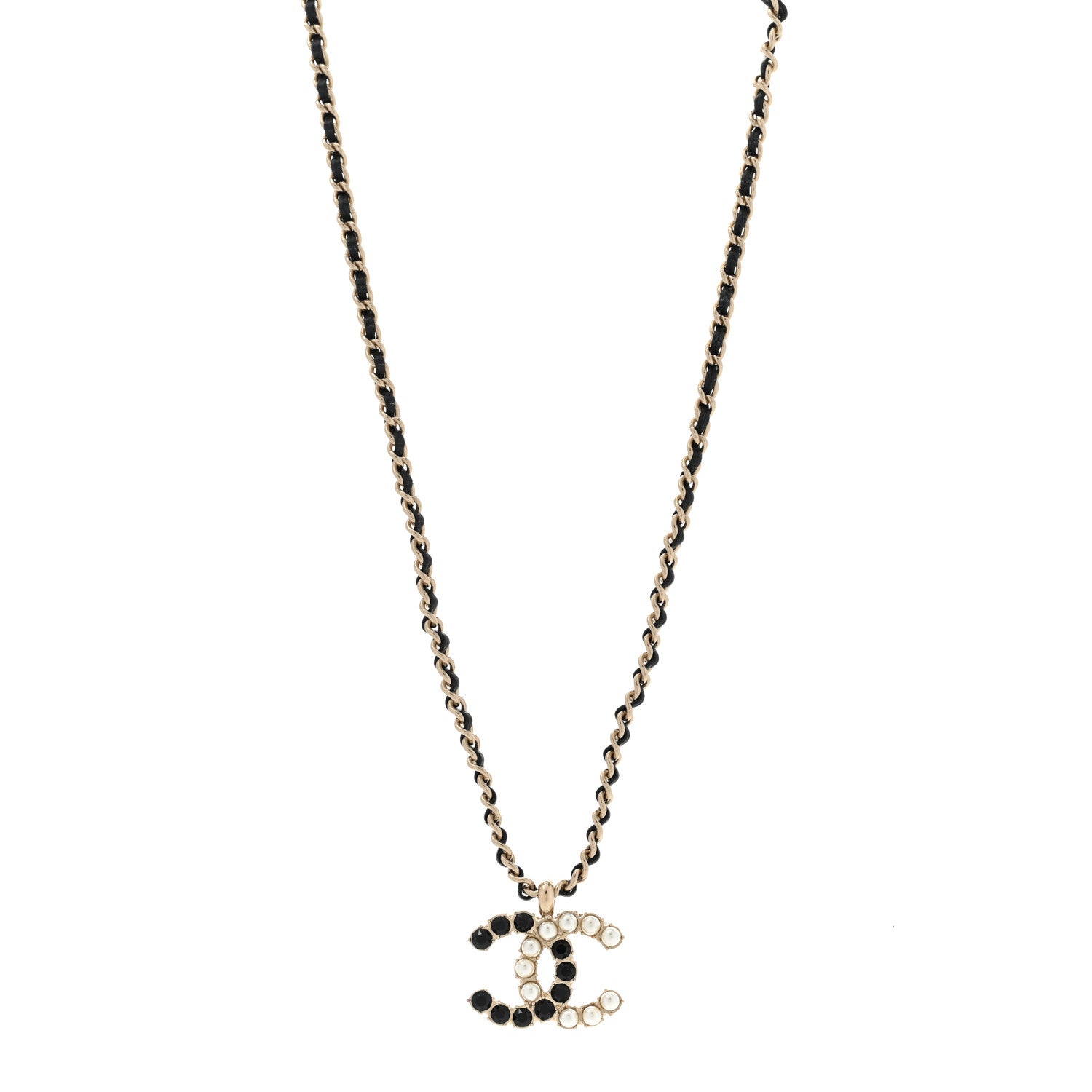 Chanel Pearl Crystal Lambskin Chain CC Short Necklace Black Gold 1 of 8