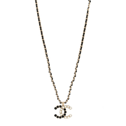 Chanel Pearl Crystal Lambskin Chain CC Short Necklace Black Gold 1 of 8