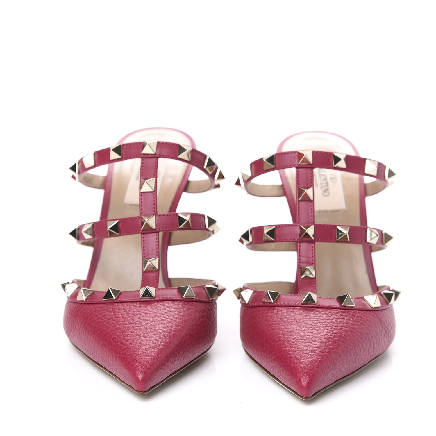 Valentino Garavani Pebbled Rockstud 90mm Cage Mules 38 Raspberry 2 of 9
