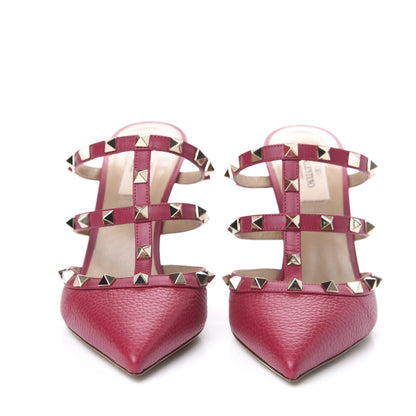 Valentino Garavani Pebbled Rockstud 90mm Cage Mules 38 Raspberry 2 of 9
