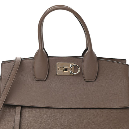 Salvatore Ferragamo Hammered Calfskin Medium Studio Bag Caraway Seed 8 of 10