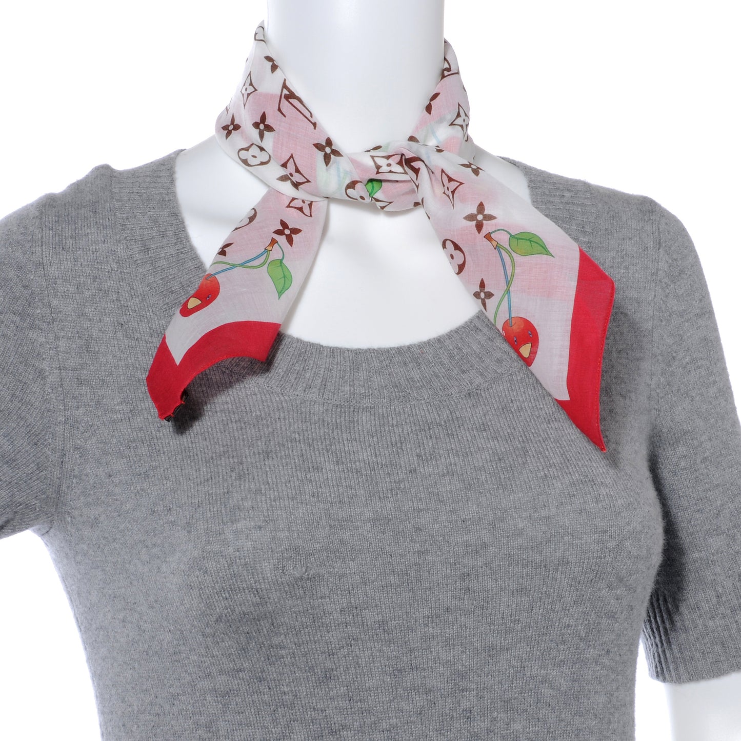 Cotton Monogram Cerises Scarf White