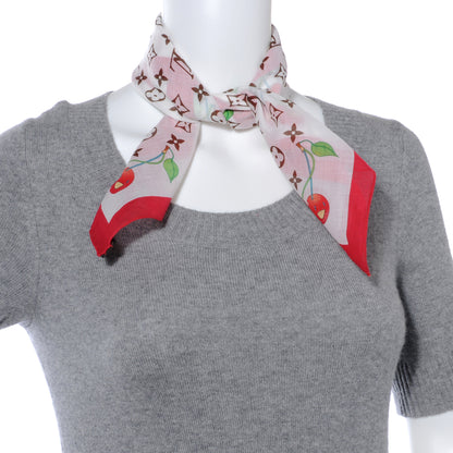 Louis Vuitton Cotton Monogram Cerises Scarf White 3 of 5