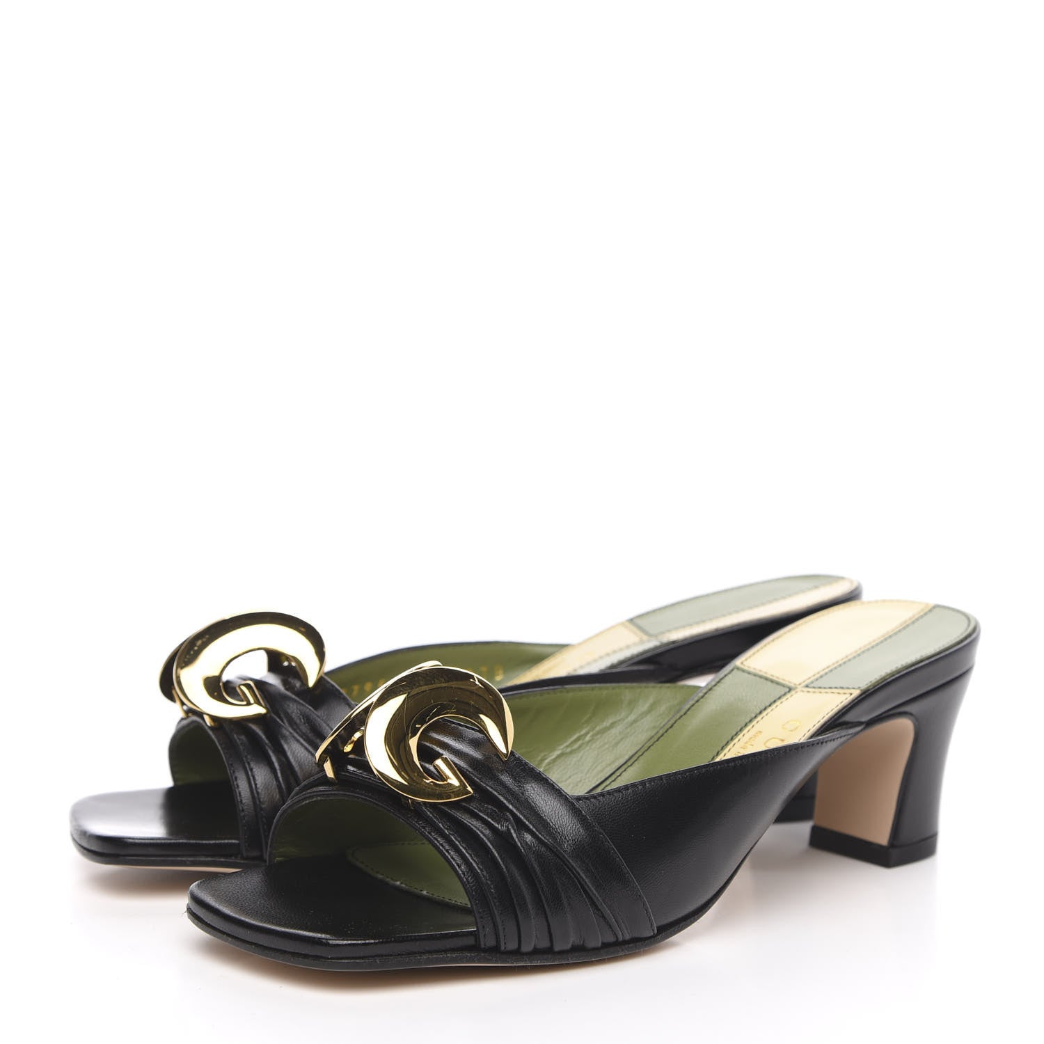 Gucci Malaga Kid Half Moon GG Square Toe Slide Sandals 35.5 Black 3 of 9