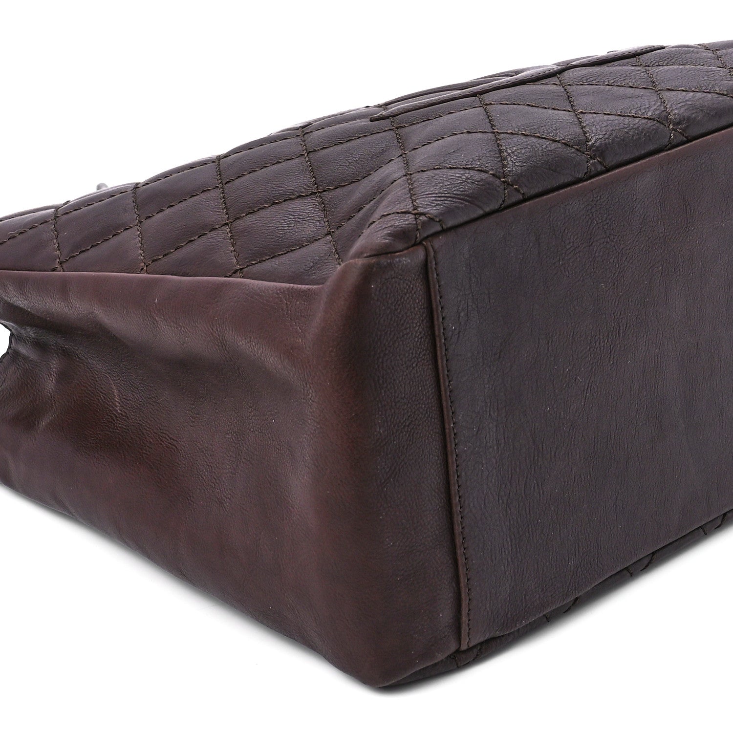 Chanel Calfskin Quilted Grand Shopping Tote GST Dark Brown 10 of 11