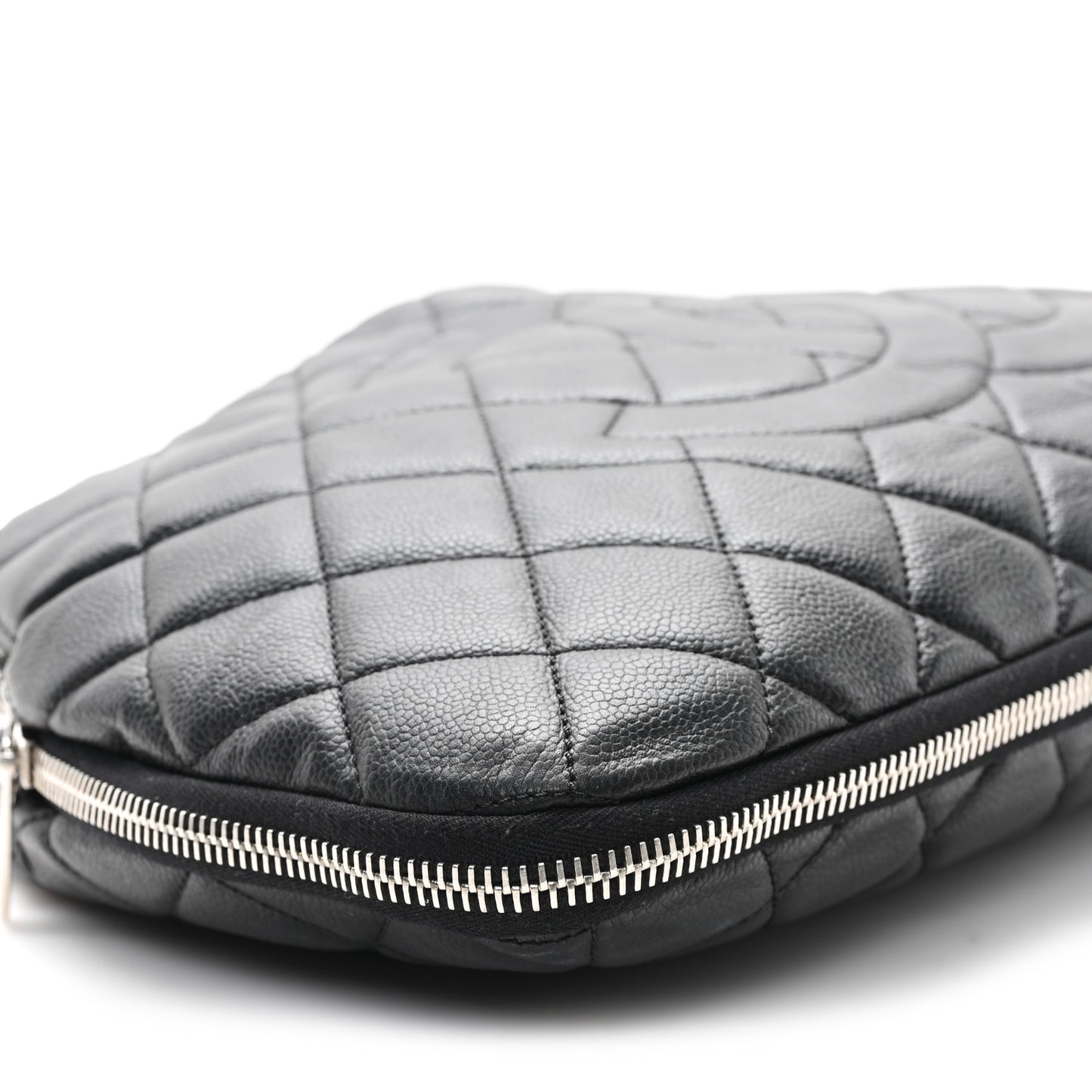 Caviar Quilted Expandable Zip Shoulder Bag Black