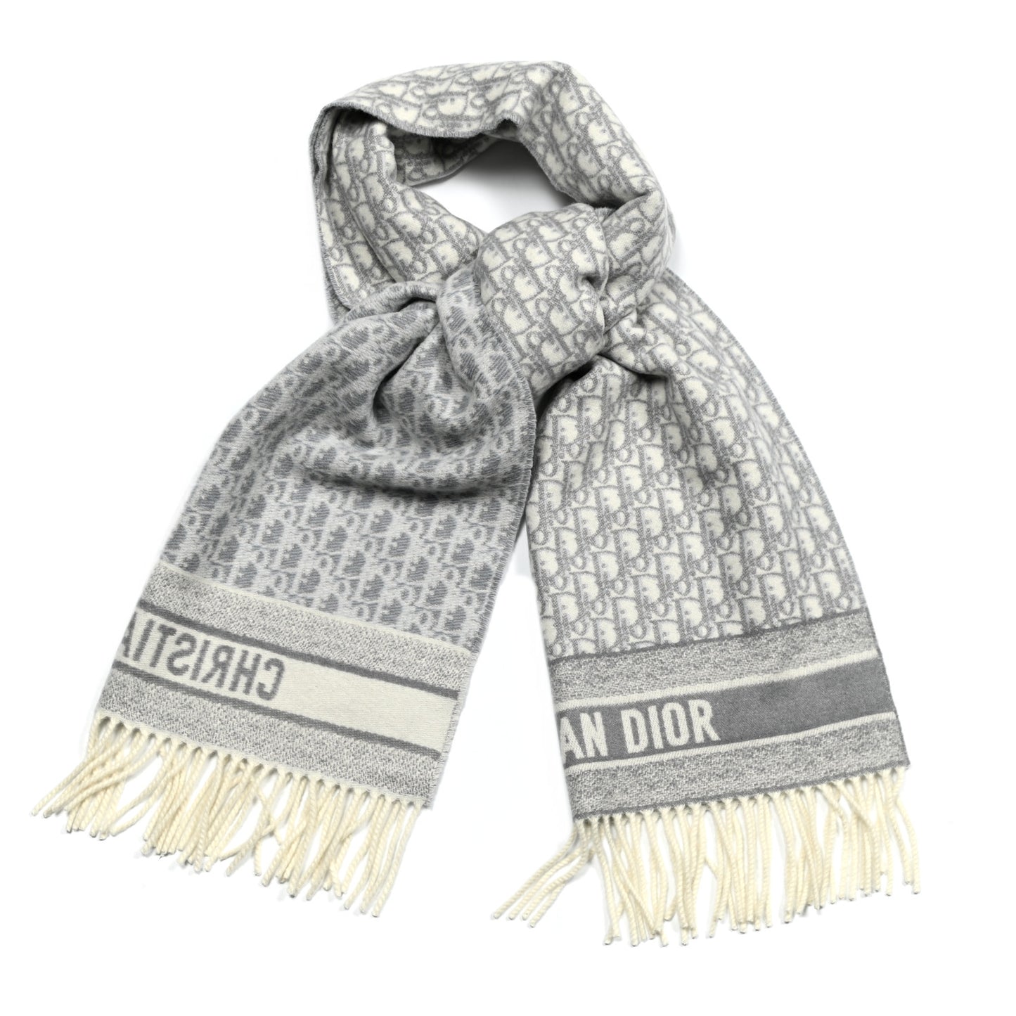 Cashmere Oblique Fringed Scarf Grey