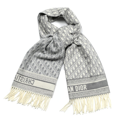 Christian Dior Cashmere Oblique Fringed Scarf Grey 1 of 4
