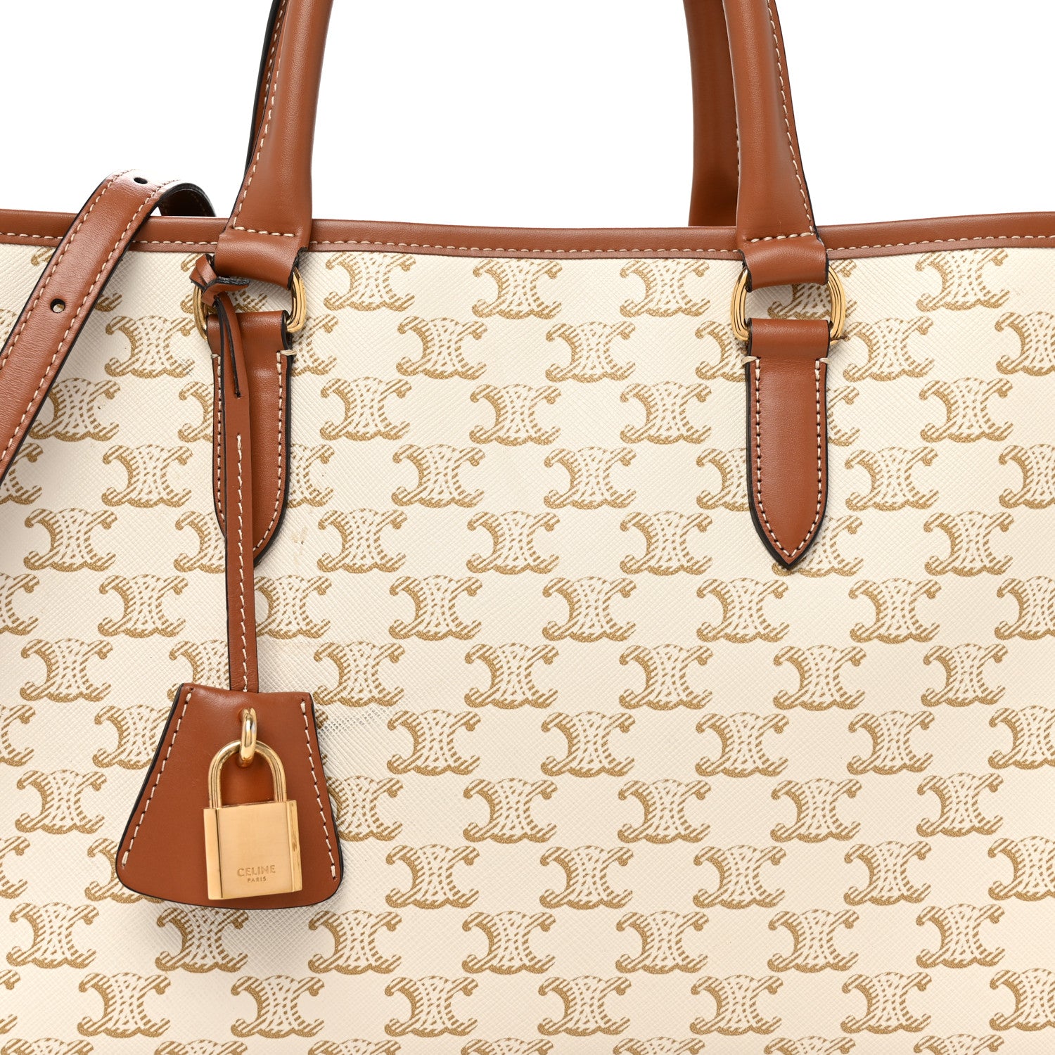 Celine Triomphe Canvas Calfskin Mini Horizontal Cabas White 9 of 12