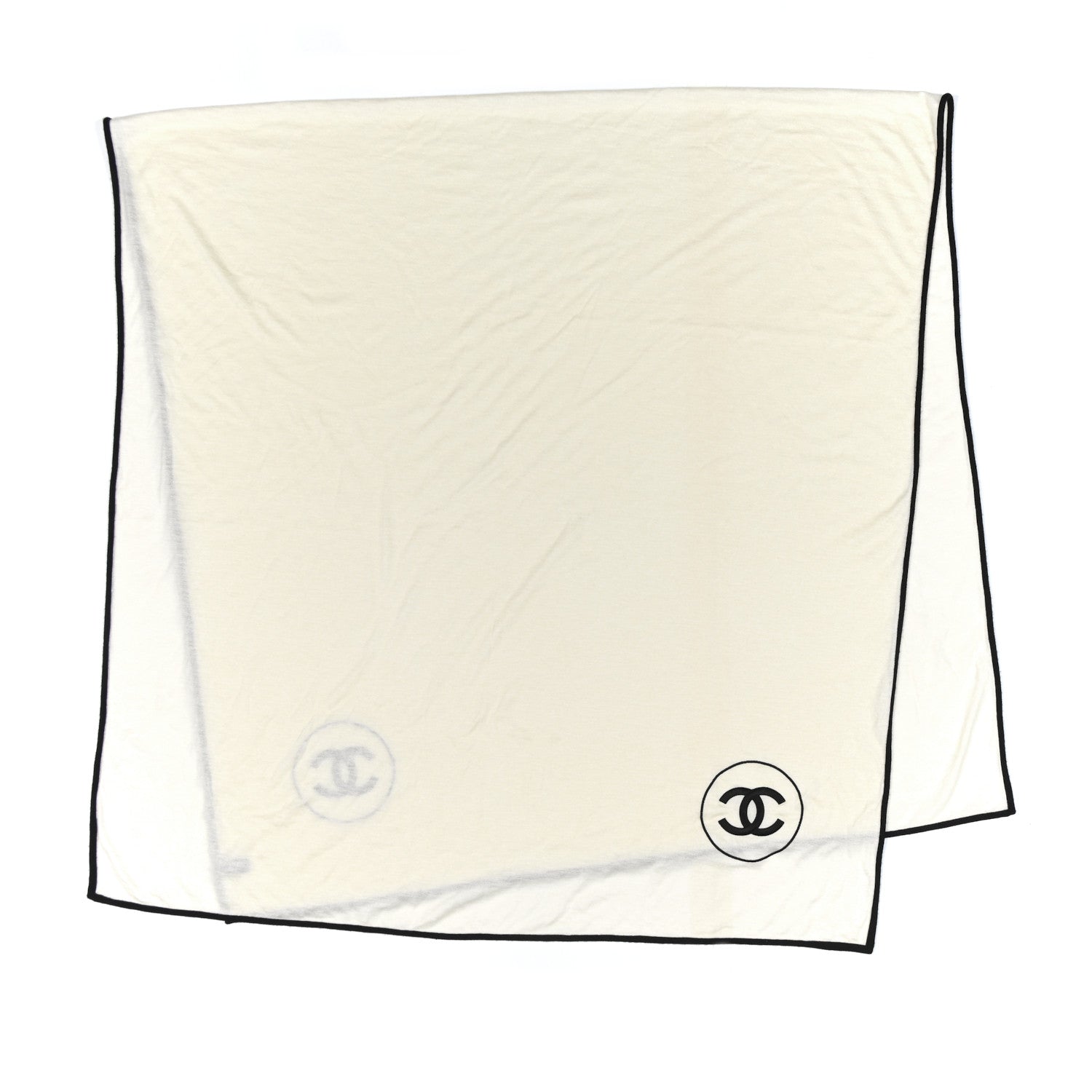 Chanel Cashmere Silk CC Scarf White Black 2 of 5