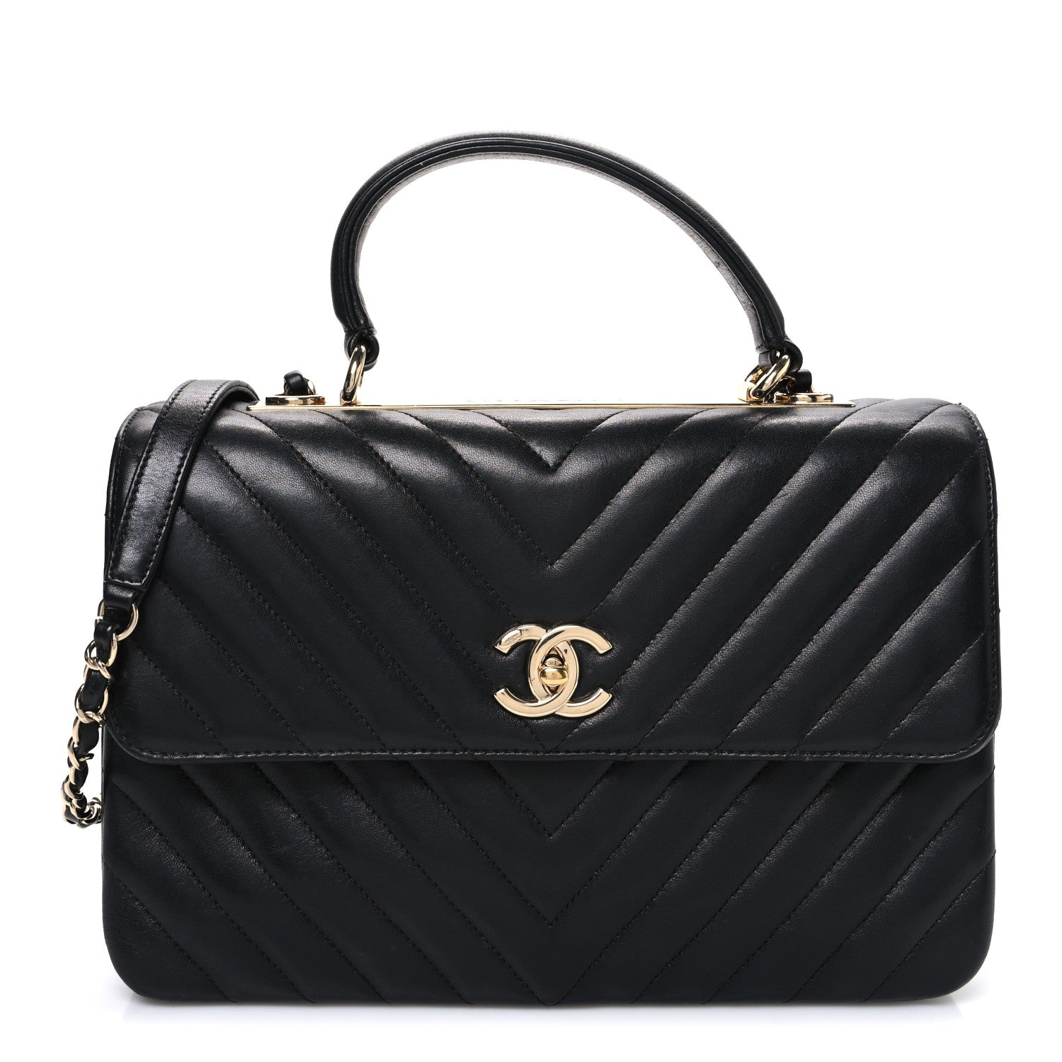 Chanel Lambskin Chevron Quilted Medium Trendy CC Dual Handle Flap Bag Black Black 1 of 11