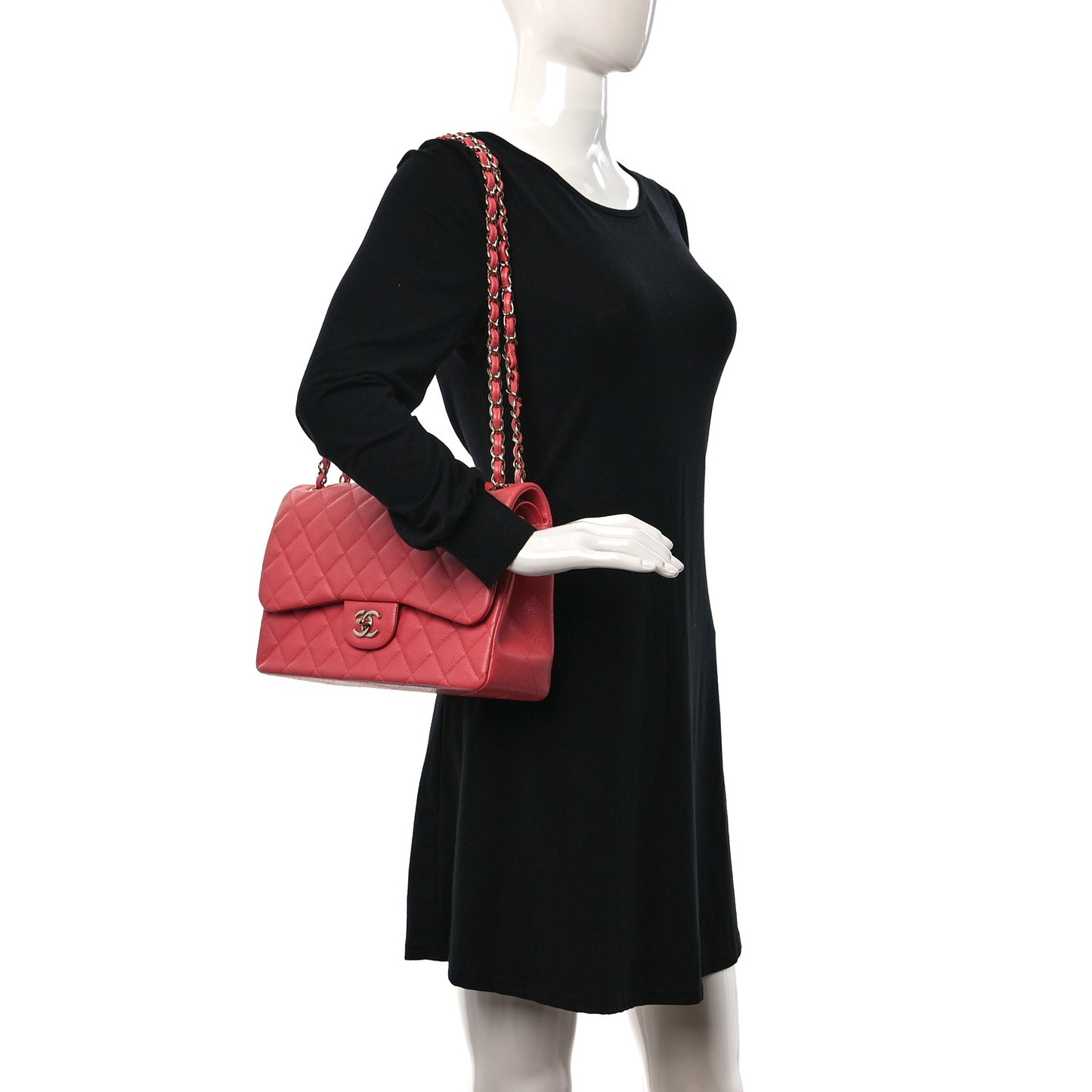 Caviar Quilted Jumbo Double Flap Dark Pink