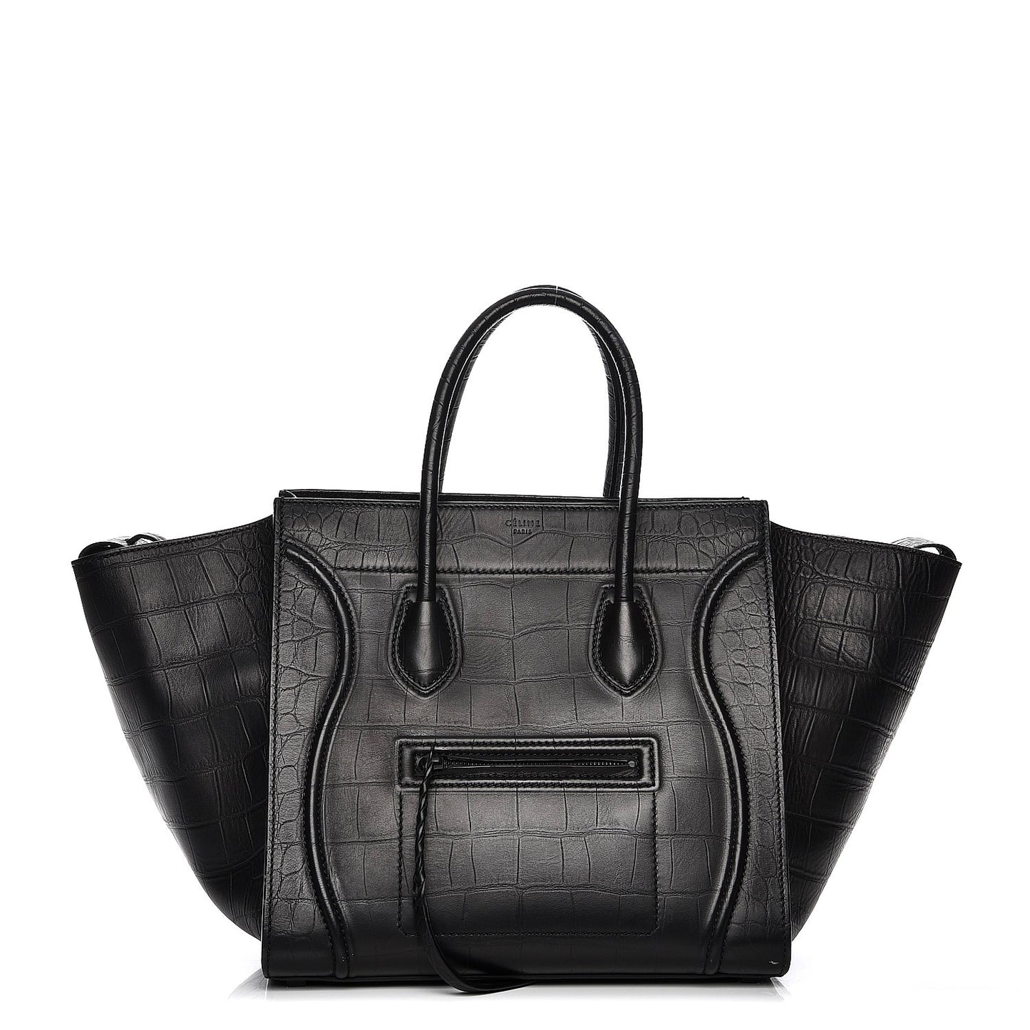 Crocodile Embossed Calfskin Medium Phantom Luggage Black