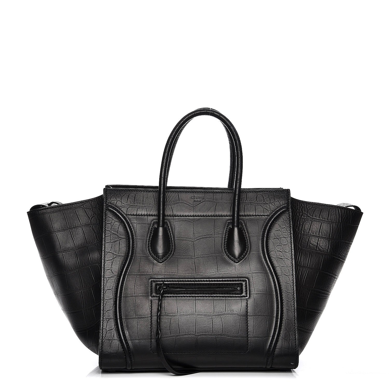 Celine Crocodile Embossed Calfskin Medium Phantom Luggage Black 1 of 10