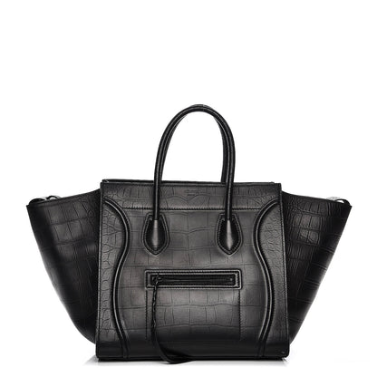 Celine Crocodile Embossed Calfskin Medium Phantom Luggage Black 1 of 10
