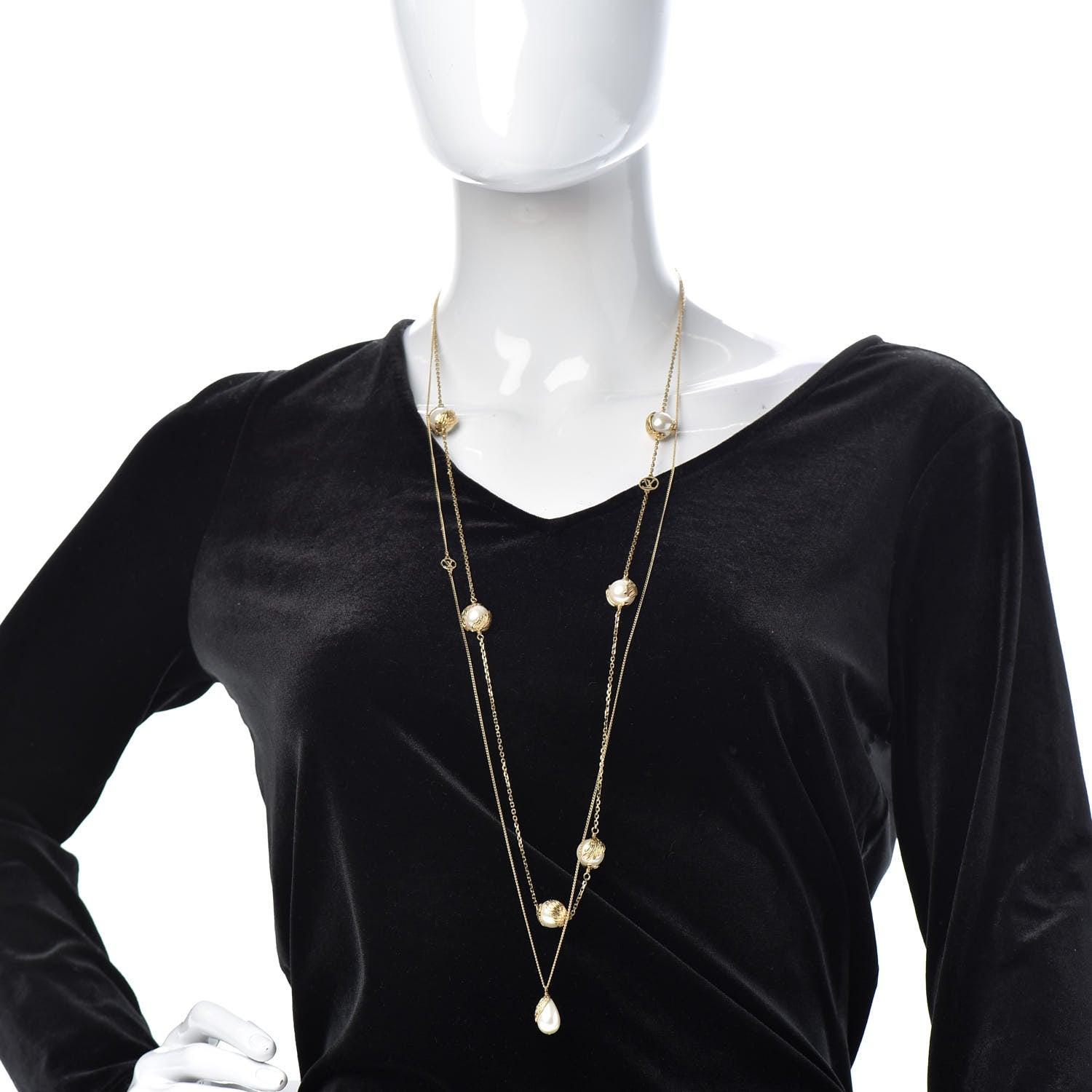 Louis Vuitton Pearl Angels Long Necklace Gold 2 of 7