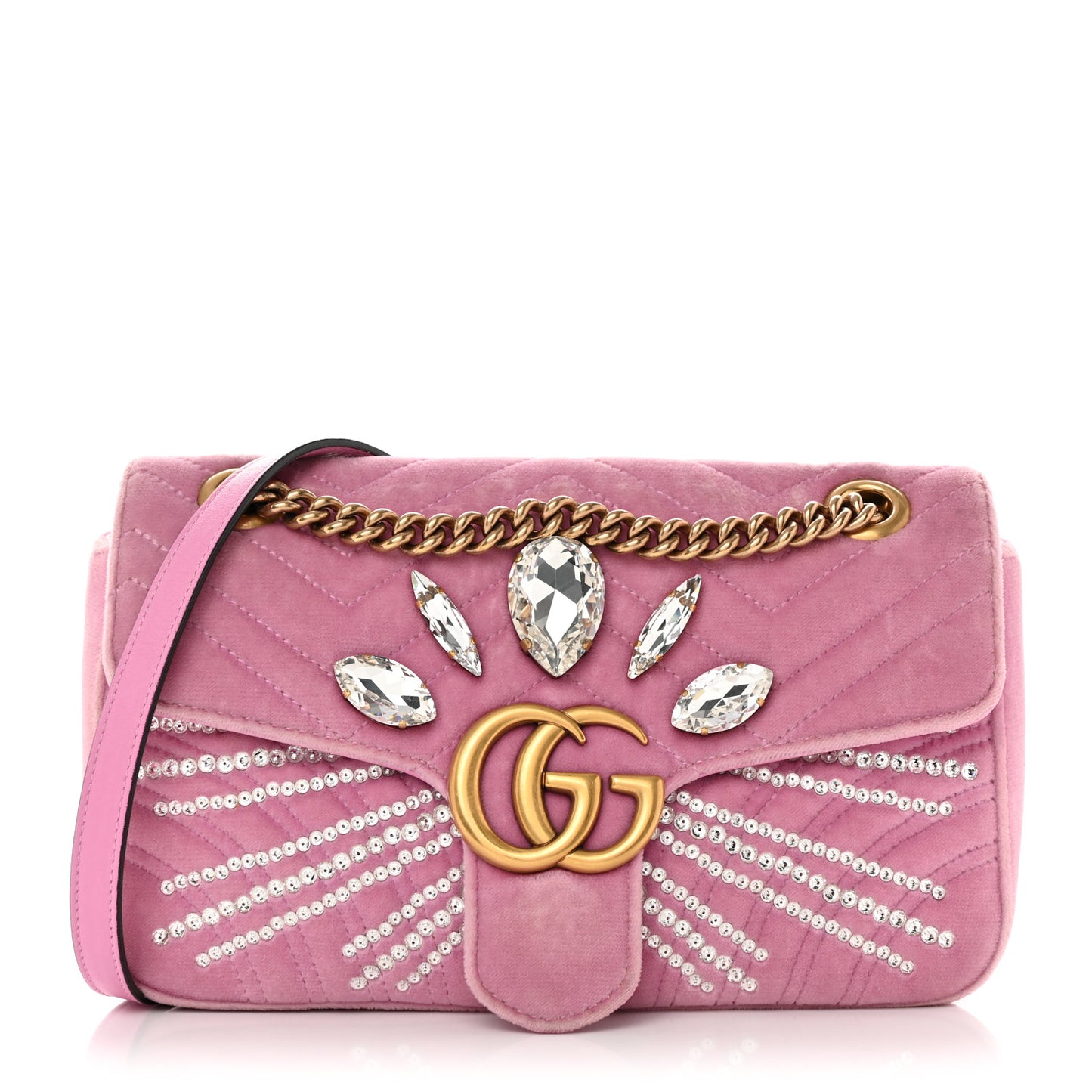 Velvet Matelasse Marquise Crystals Embroidered Small GG Marmont Shoulder Bag Malva
