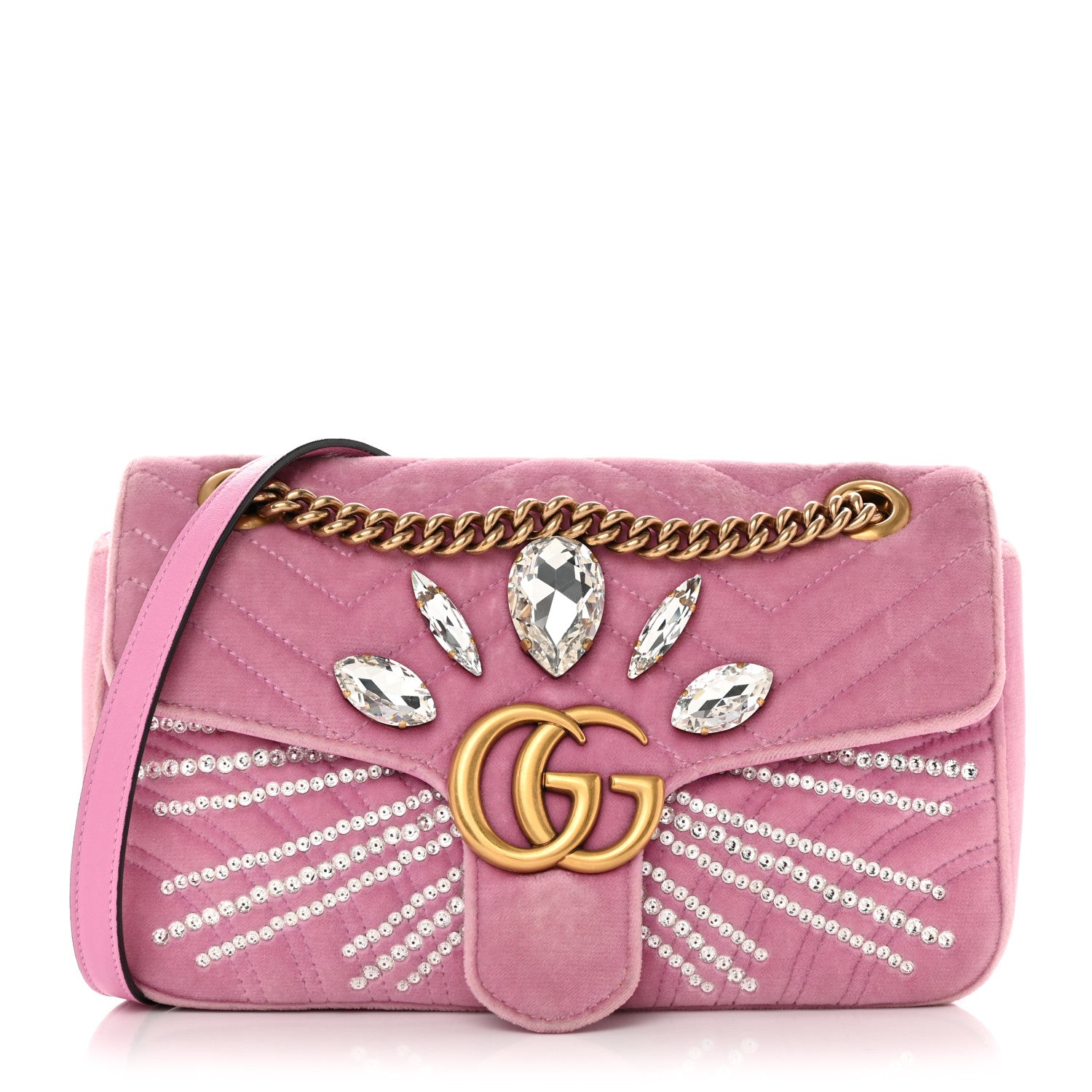Gucci Velvet Matelasse Marquise Crystals Embroidered Small GG Marmont Shoulder Bag Malva 1 of 11