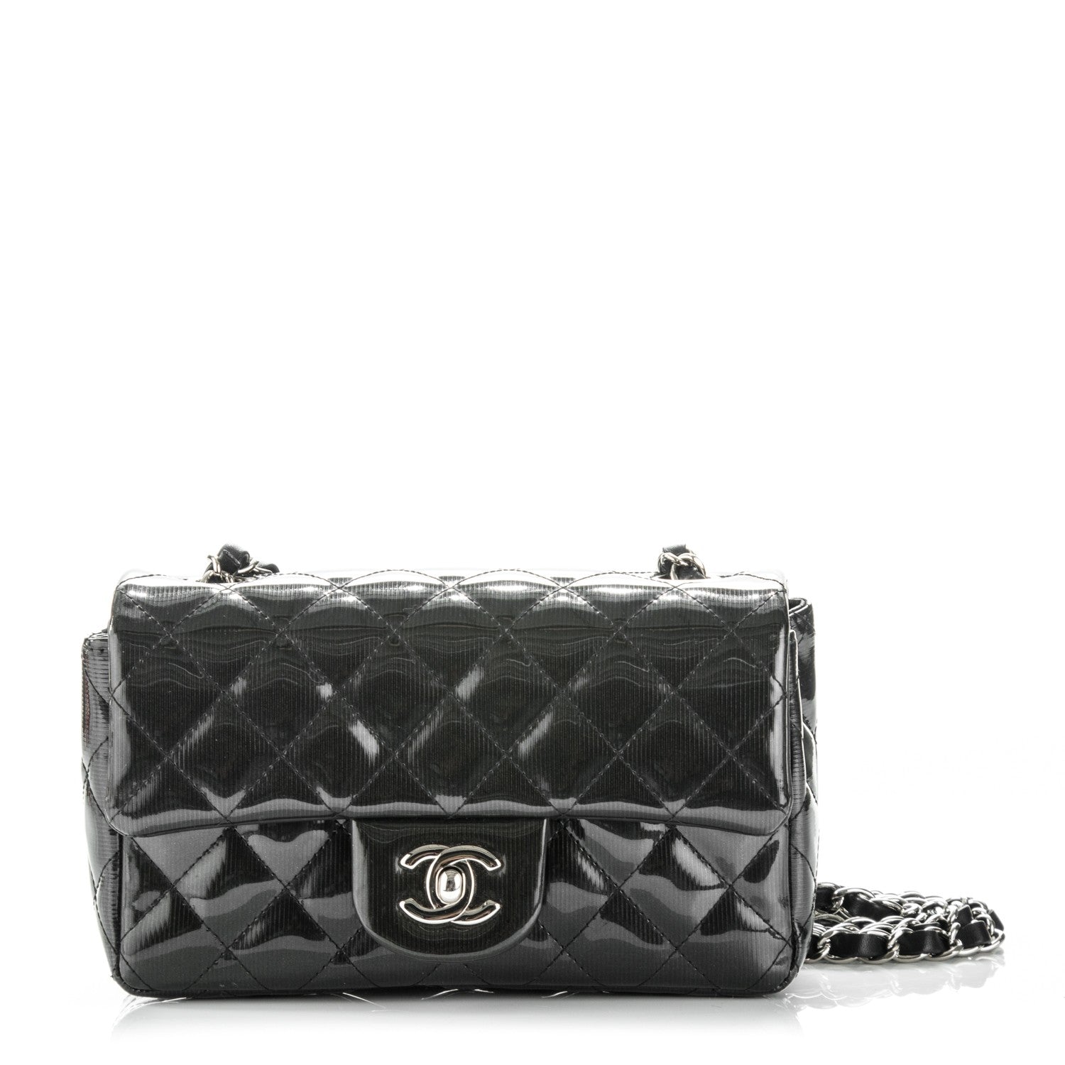 Chanel Striated Patent Quilted Mini Rectangular Flap Dark Grey 1 of 8