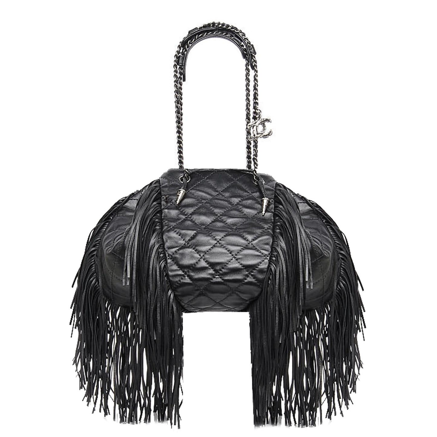 Lambskin Quilted Western Baluchon Fringe Bag Black