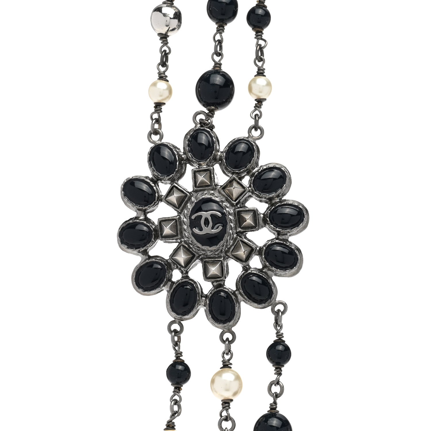 Chanel Gripoix Poured Glass Pearl CC Layered Pendant Necklace Navy Blue 4 of 7
