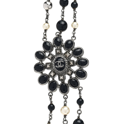 Chanel Gripoix Poured Glass Pearl CC Layered Pendant Necklace Navy Blue 4 of 7