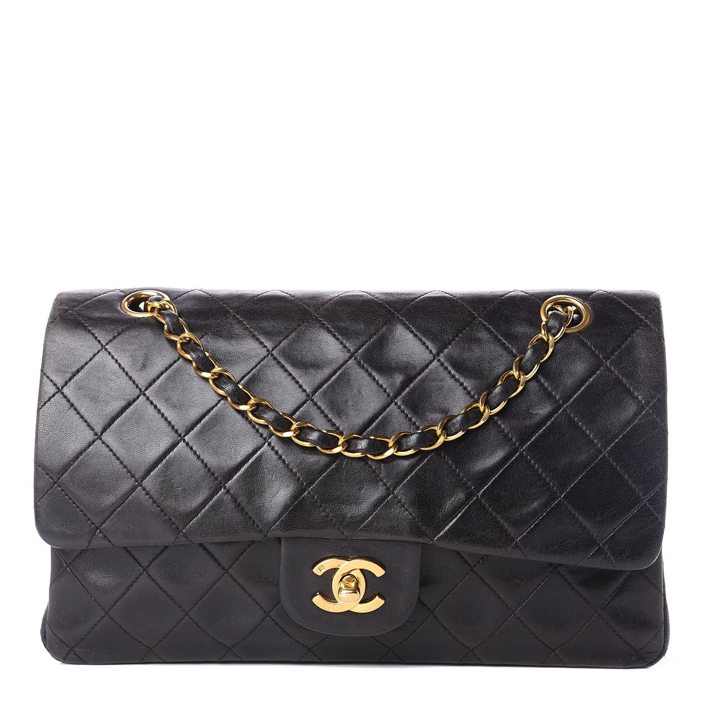 Lambskin Quilted Medium Double Flap Black