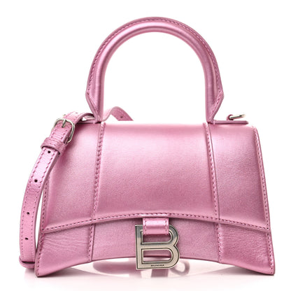 Balenciaga Metallic Shiny Calfskin Hourglass Top Handle Bag XS Pink 1 of 12