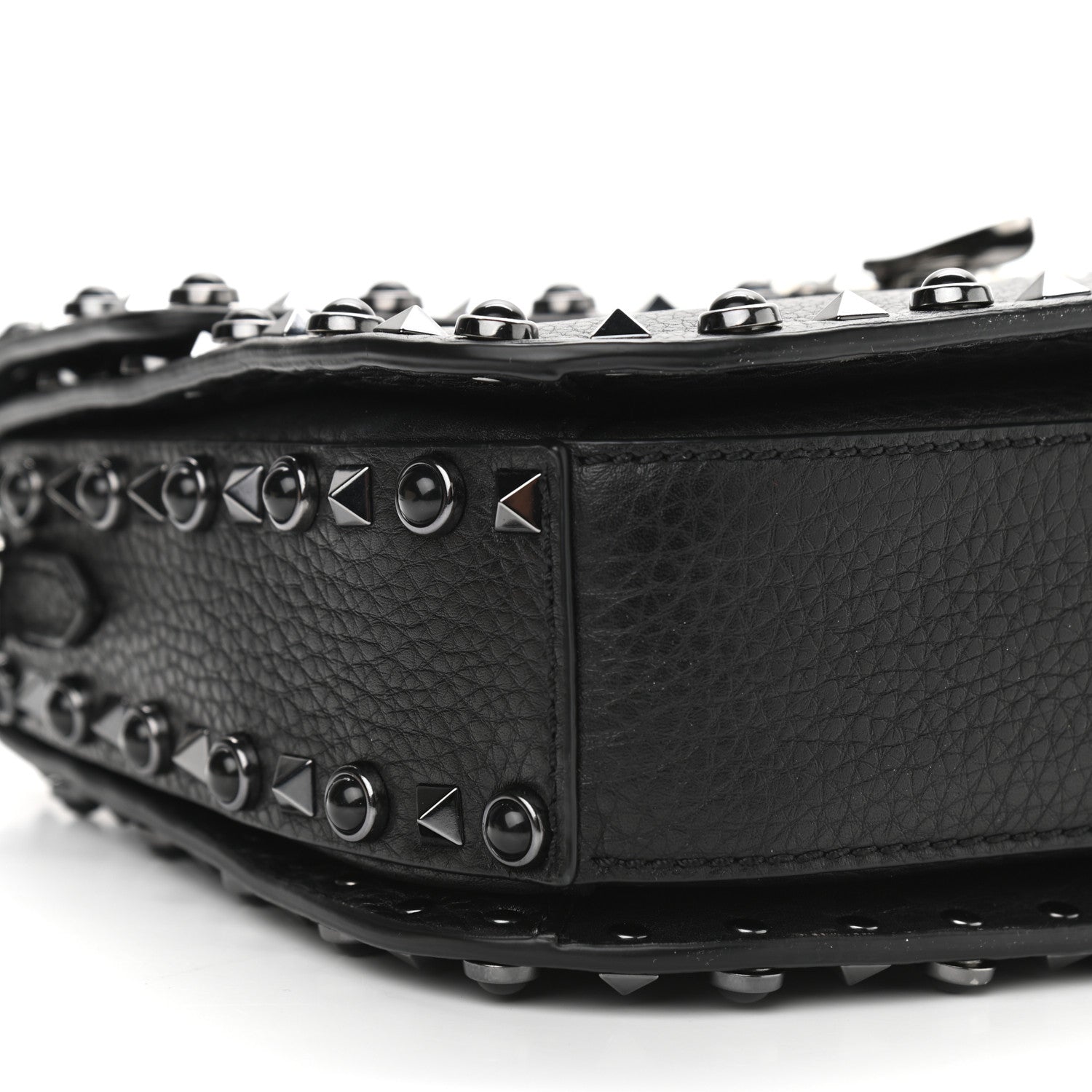Valentino Garavani Pebbled Calfskin Onyx Medium Rockstud Rolling Flap Saddle Bag Black 10 of 11