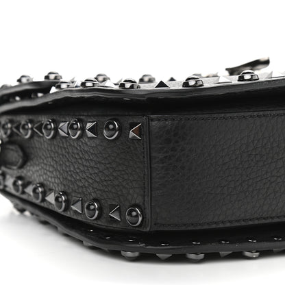 Valentino Garavani Pebbled Calfskin Onyx Medium Rockstud Rolling Flap Saddle Bag Black 10 of 11