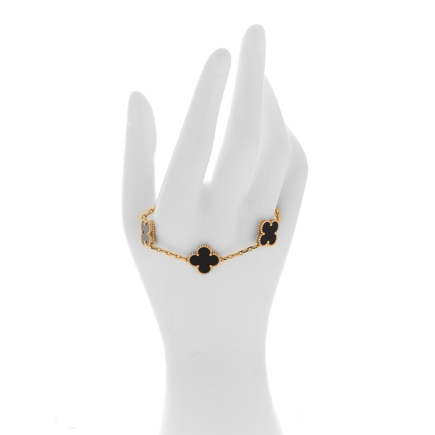18K Yellow Gold Black Onyx 5 Motifs Vintage Alhambra Bracelet